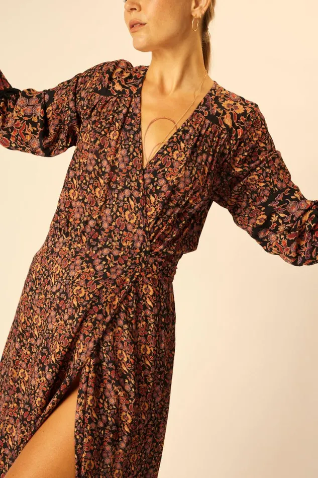 Dresses Shop Natalie Martin KATE LONG SLEEVE MAXI Petite Fleur Noire