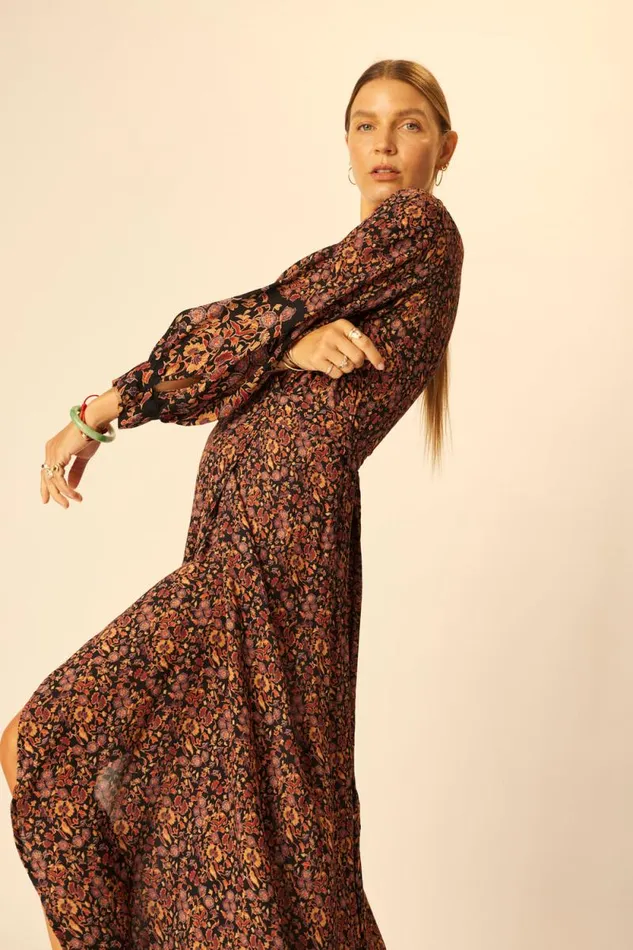 Dresses Shop Natalie Martin KATE LONG SLEEVE MAXI Petite Fleur Noire