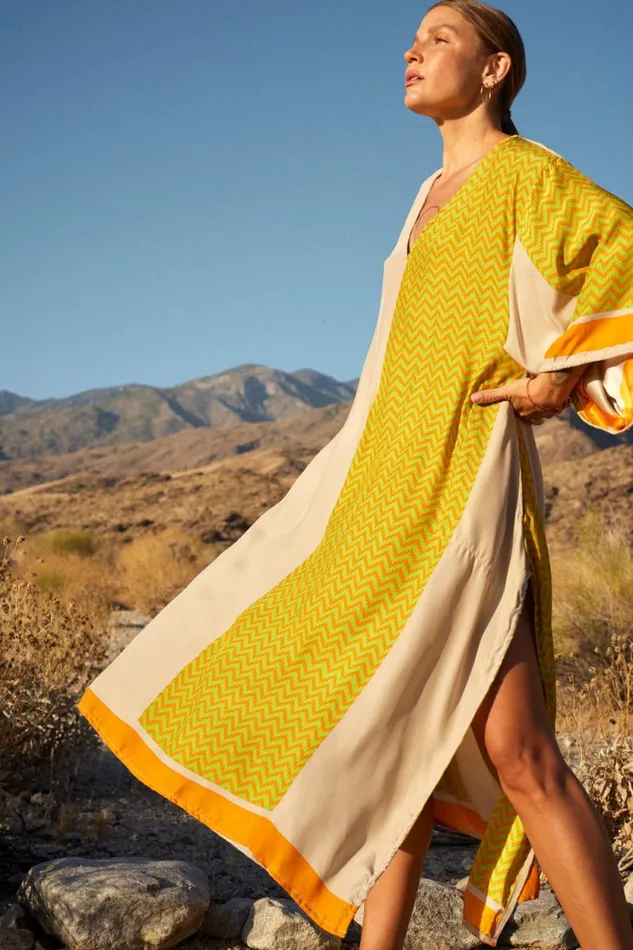 Dresses Shop Natalie Martin MARIN DRESS WITH SASH Block Zigzag Tangerine