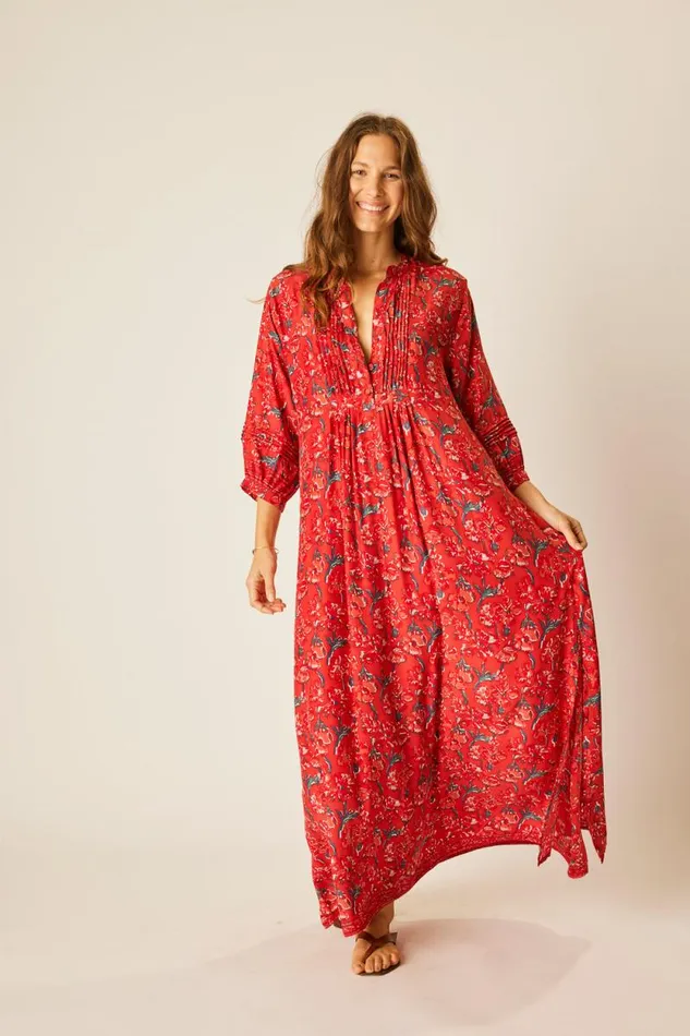 Dresses Shop Natalie Martin SAMMIE MAXI Silk Watercolor Vermillion