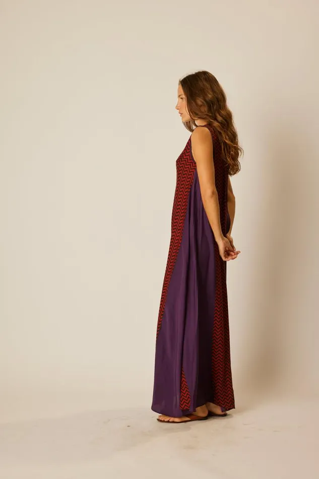 Dresses Shop Natalie Martin TOVA MAXI Block Zigzag Aubergine