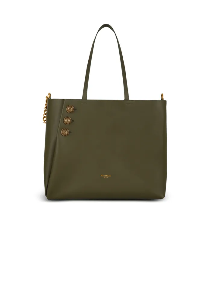 Emblegraveme Leather Tote Bag Khaki Women Balmain Shoulder Bags