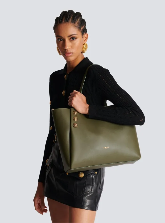 Emblegraveme Leather Tote Bag Khaki Women Balmain Shoulder Bags