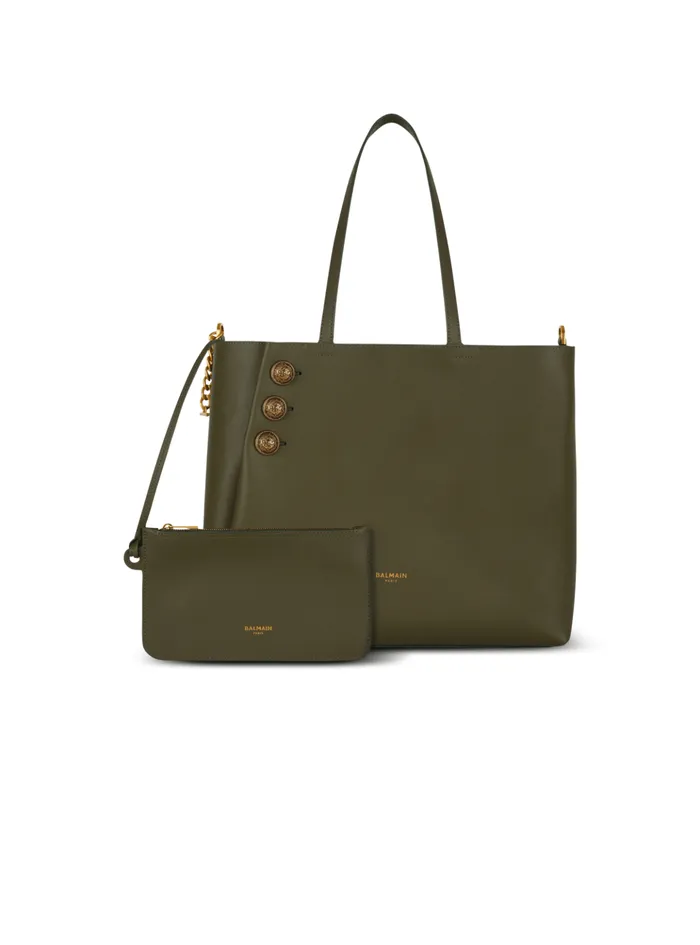 Emblegraveme Leather Tote Bag Khaki Women Balmain Shoulder Bags