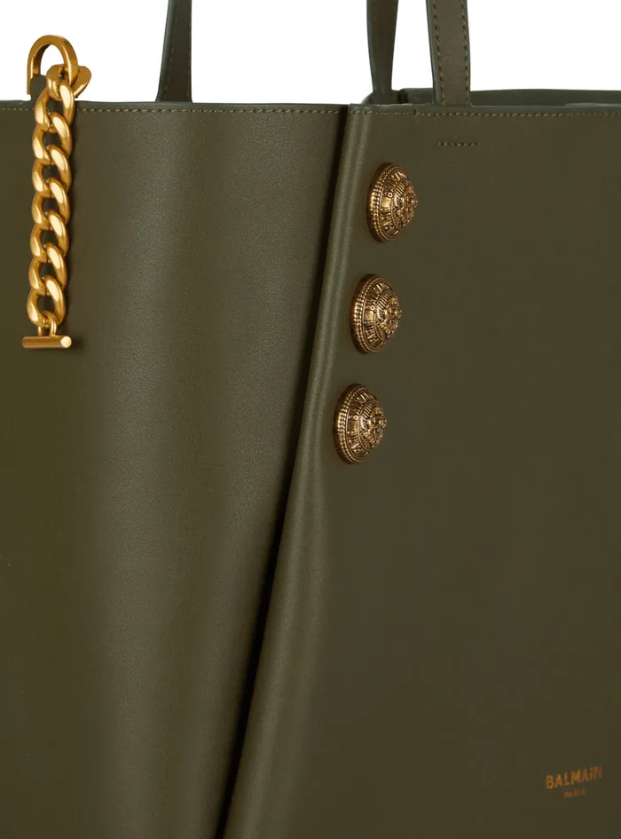Emblegraveme Leather Tote Bag Khaki Women Balmain Shoulder Bags