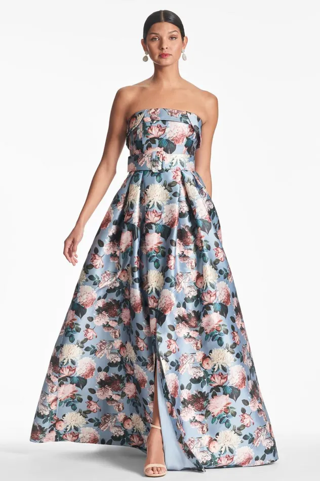 Evening Women Sachin and Babi Brielle Gown 8211 Ice Blue Garden