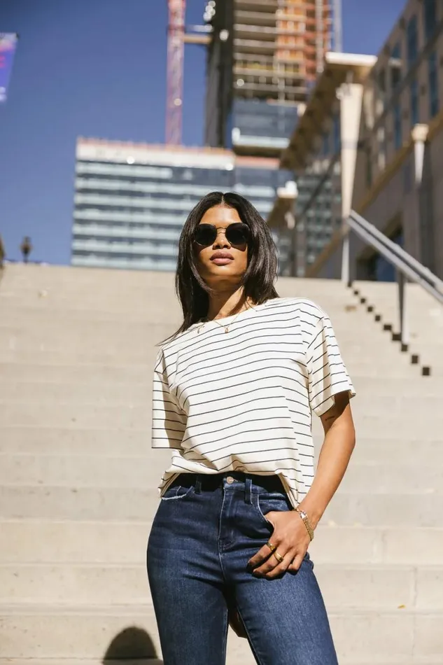 Evie Striped Top In Black Black Women Bohme Tees and Tanks