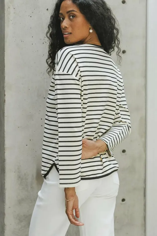 Farah Striped Top In Black Black Women Bohme Tees and Tanks
