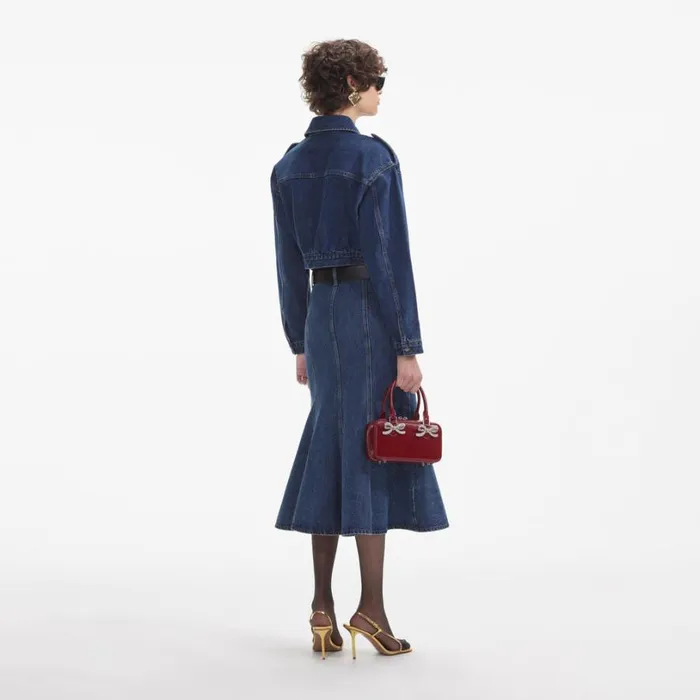 Flared Denim Midi Skirt Women Self Portrait Denim