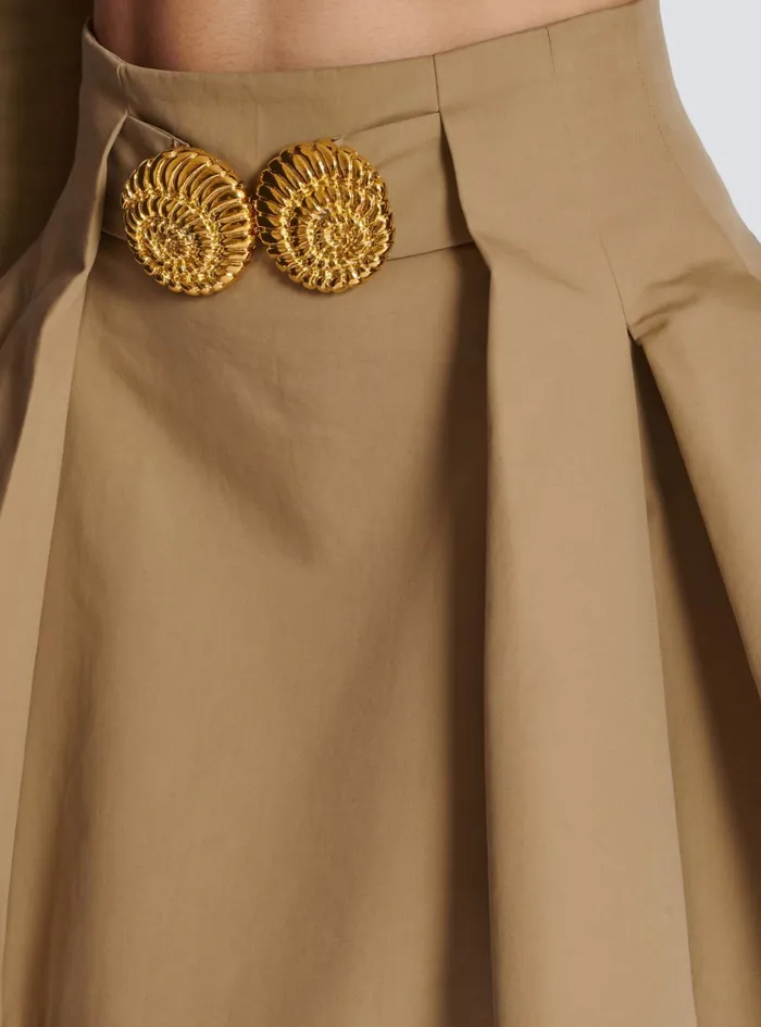 Flared Pleated Grain De Poudre Skirt Beige Women Balmain Skirts
