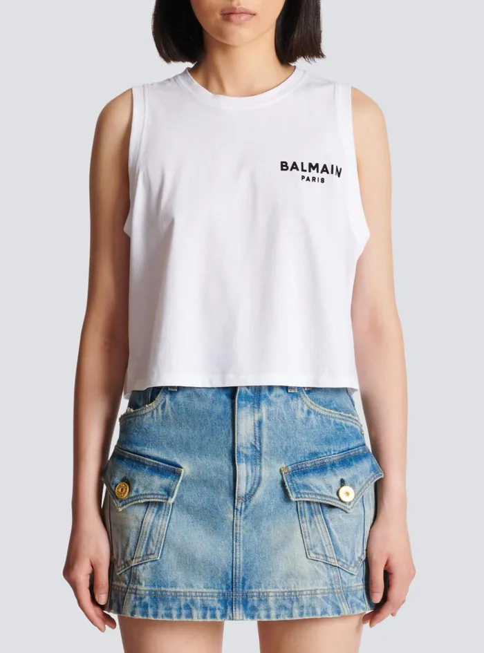 Flocked Tank Top White Women Balmain TShirts