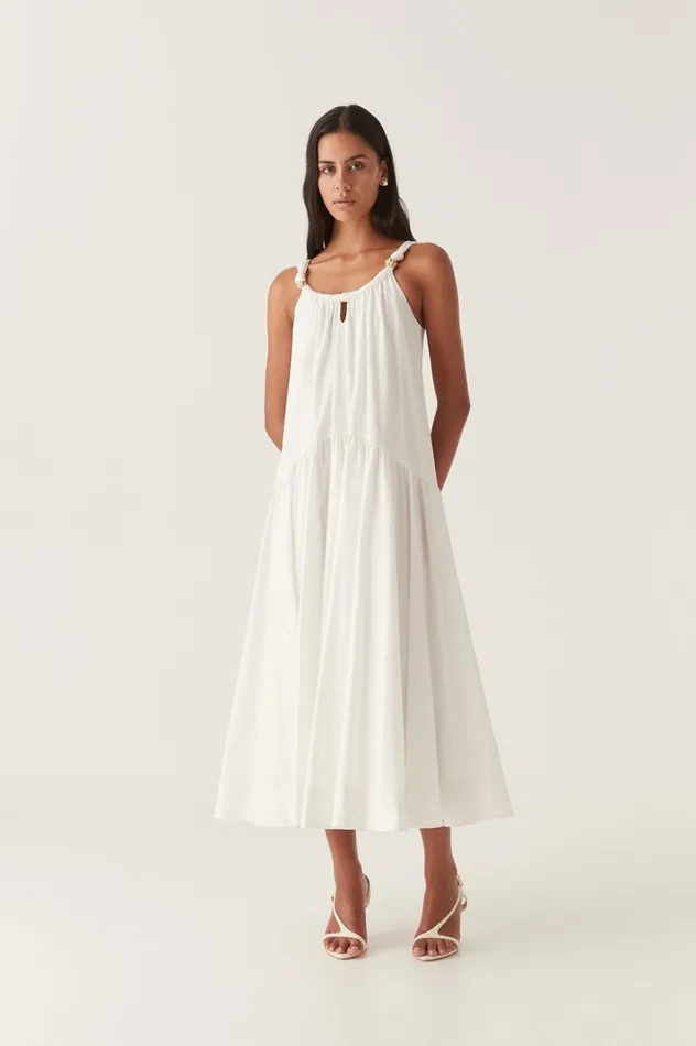Flora Midi Dress Ivory Women Aje White Dresses