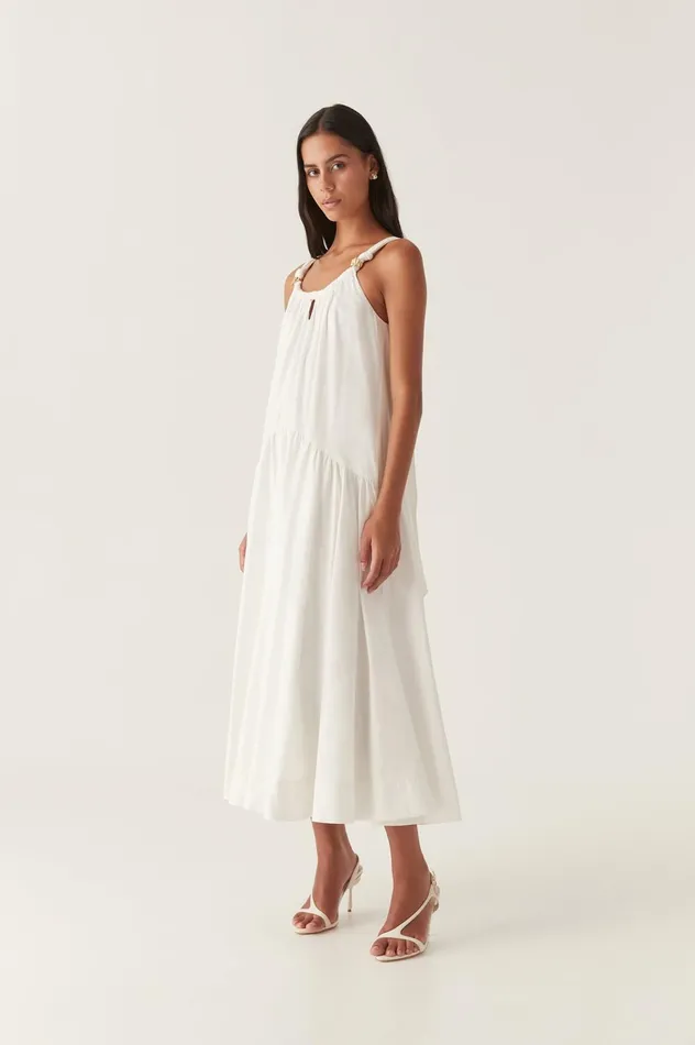 Flora Midi Dress Ivory Women Aje White Dresses