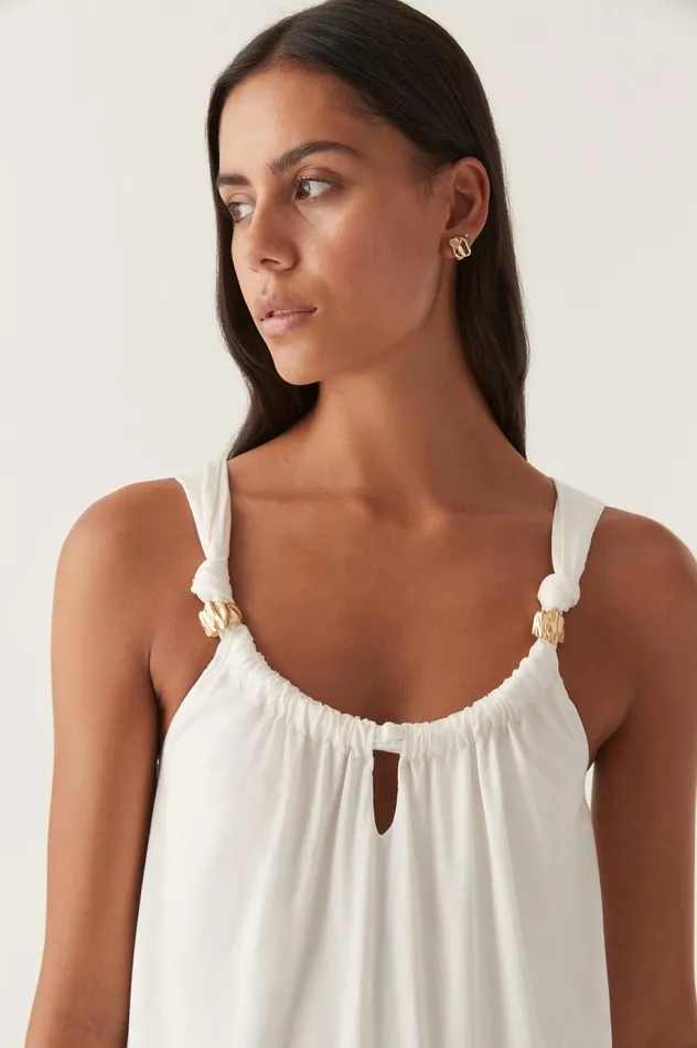 Flora Midi Dress Ivory Women Aje White Dresses