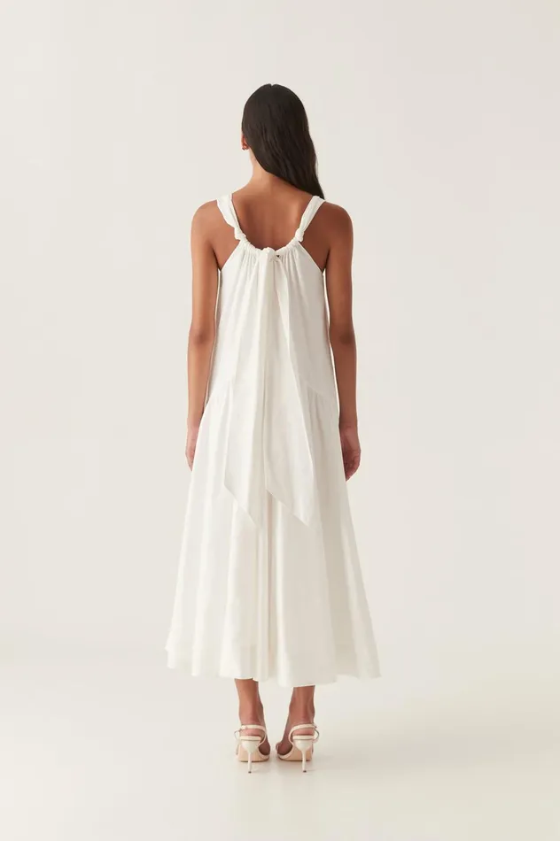 Flora Midi Dress Ivory Women Aje White Dresses
