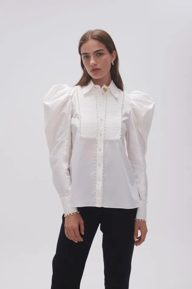 Florence Pearl Trim Blouse Ivory Women Aje Tops