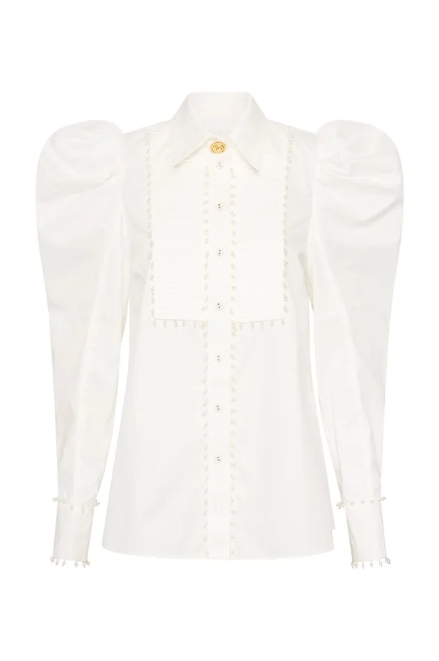 Florence Pearl Trim Blouse Ivory Women Aje Tops