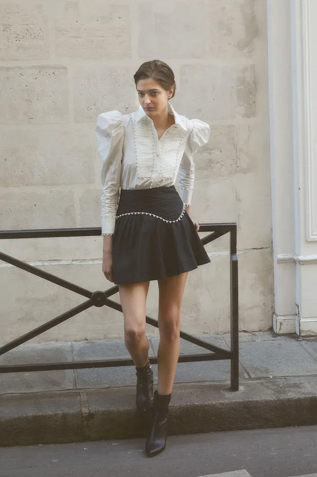 Florence Pearl Trim Blouse Ivory Women Aje Tops