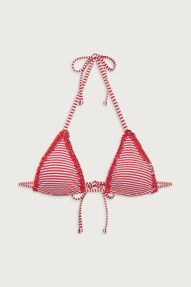 Frankies Bikinis Bikinis Women Nick Triangle Halter Bikini Top Scarlet Stripe