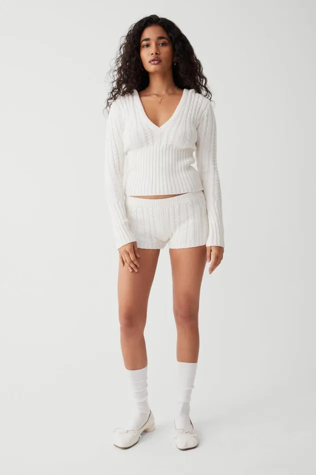 Frankies Bikinis Cloud Knits Women Evermore Cable Cloud Knit Micro Short Snow White