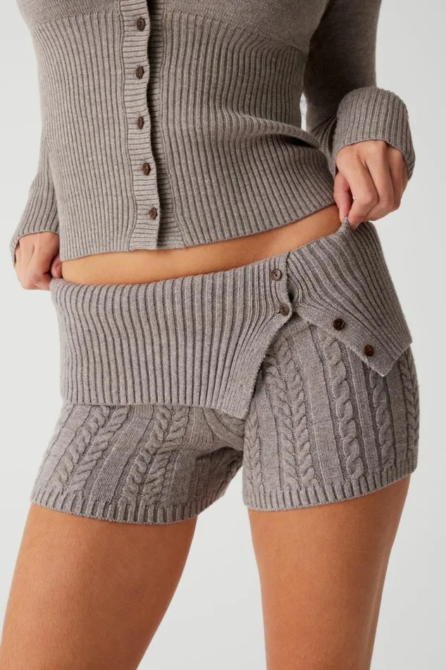 Frankies Bikinis Cloud Knits Women Nolan Cable Cloud Knit Mini Short Dark Pearl