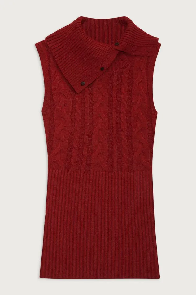 Frankies Bikinis Tops Women Axel Cable Cloud Knit Sleeveless Sweater Red Velvet