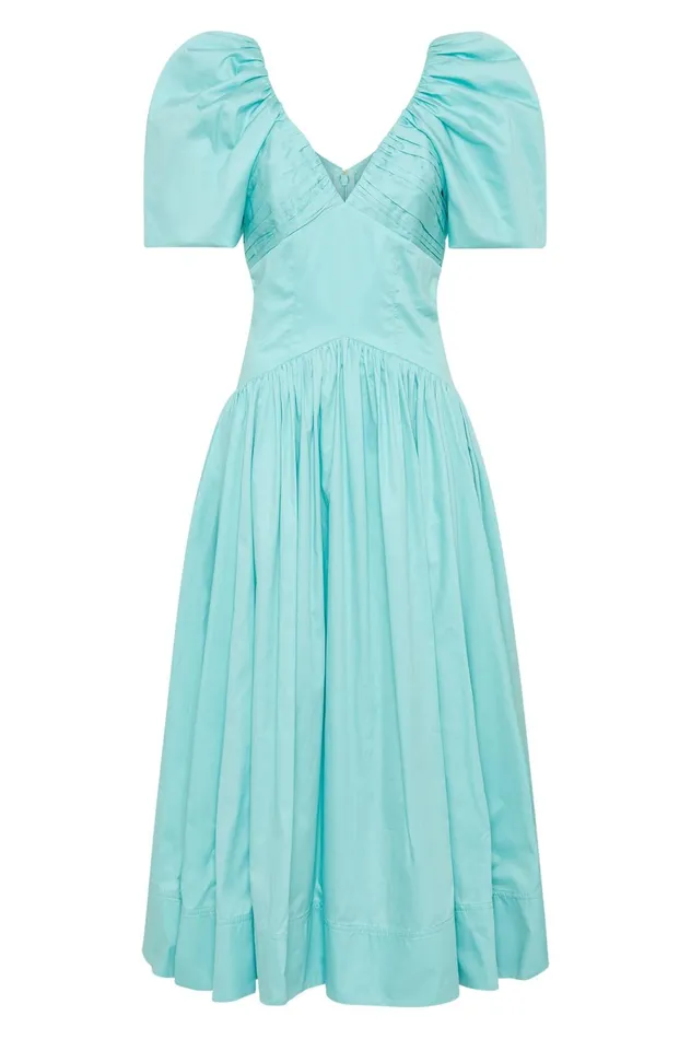 Gabrielle Plunge Midi Dress Spearmint Blue Women Aje Midi Dresses