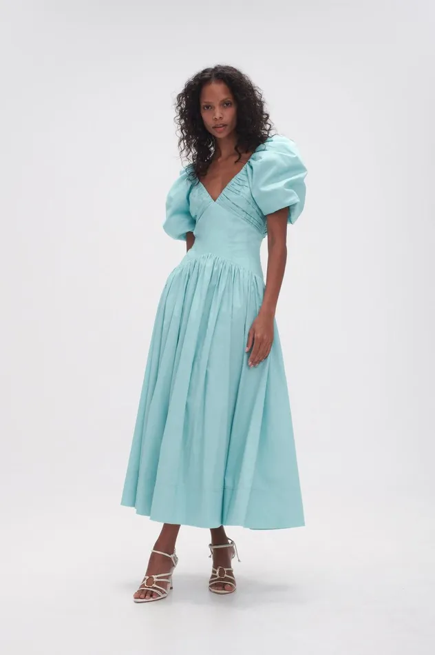 Gabrielle Plunge Midi Dress Spearmint Blue Women Aje Midi Dresses
