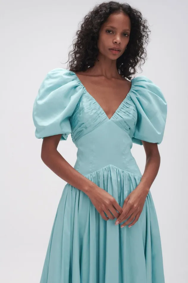 Gabrielle Plunge Midi Dress Spearmint Blue Women Aje Midi Dresses
