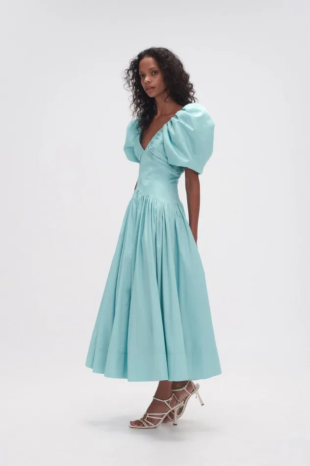 Gabrielle Plunge Midi Dress Spearmint Blue Women Aje Midi Dresses