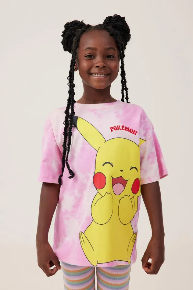 Girls 214 Tops and TShirts Cotton On License Drop Shoulder Short Sleeve Tee Lcn Pok Pokemon Happypink Gerbera