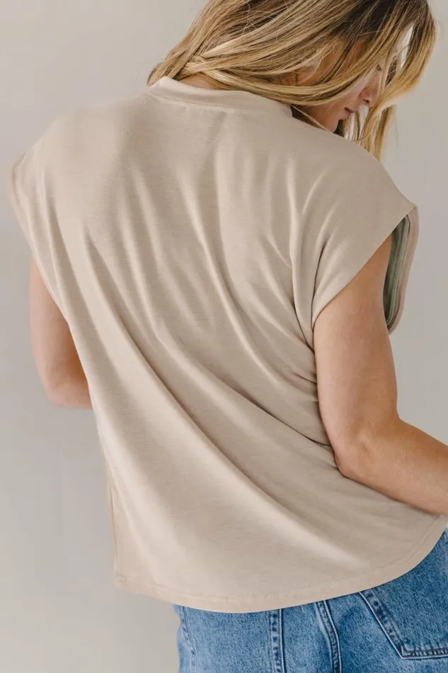Greta Muscle Tee In Tan Tan Women Bohme Tees and Tanks