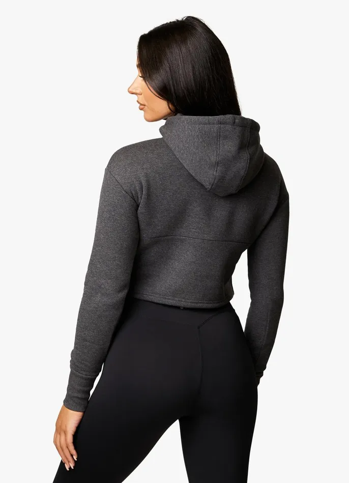Gym King Sweatshirts and Hoodies Women Sky Fleece Crop Hoodie 8211 Charcoal MarlWhite