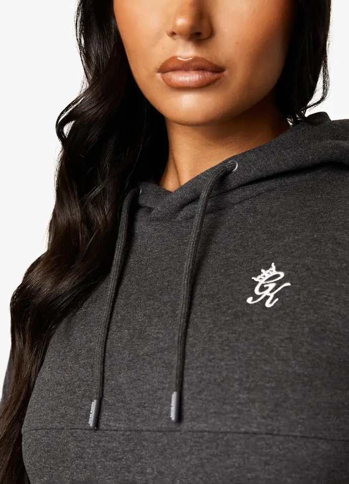 Gym King Sweatshirts and Hoodies Women Sky Fleece Crop Hoodie 8211 Charcoal MarlWhite