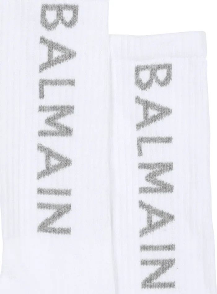 High Socks With Logo White Kids Balmain