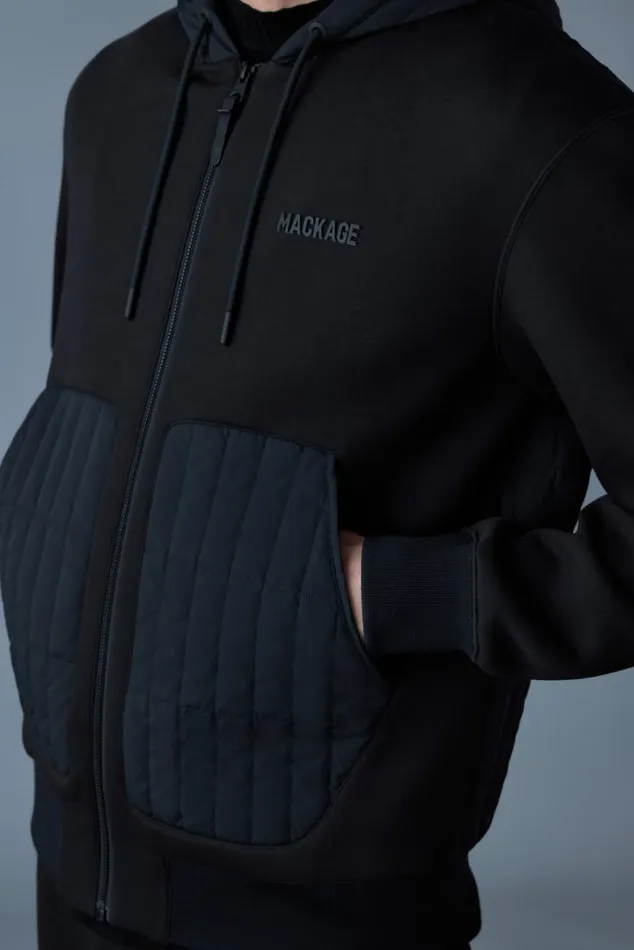 Hoodies and Tops Men Mackage CRUZ Zipup Hybrid Vertical Quilt Hoodie Light Military Hoodies and Tops Men Mackage CRUZ Zipup Hybrid Vertical Quilt Hoodie Light Military