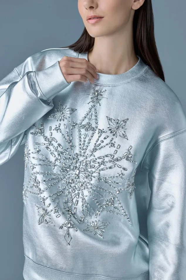 Hoodies and Tops Women Mackage MAZI Snowflake Diamante Appliqu Sweater Silver