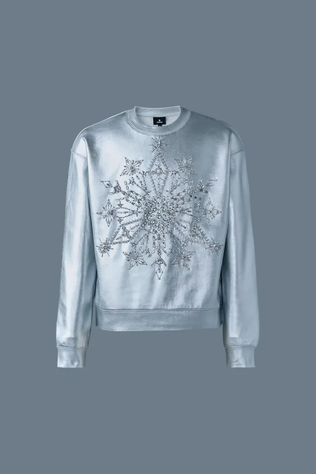 Hoodies and Tops Women Mackage MAZI Snowflake Diamante Appliqu Sweater Silver Hoodies and Tops Women Mackage MAZI Snowflake Diamante Appliqu Sweater Silver