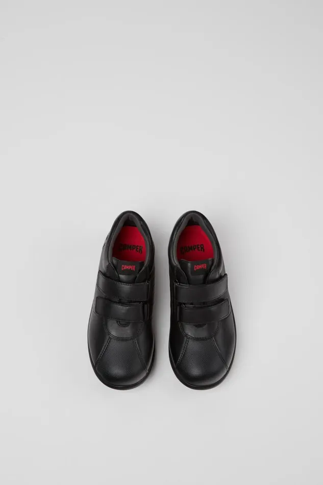 Hook And Loop Kids Camper Pelotas Black Leather Shoes Hook And Loop Kids Camper Pelotas Black Leather Shoes