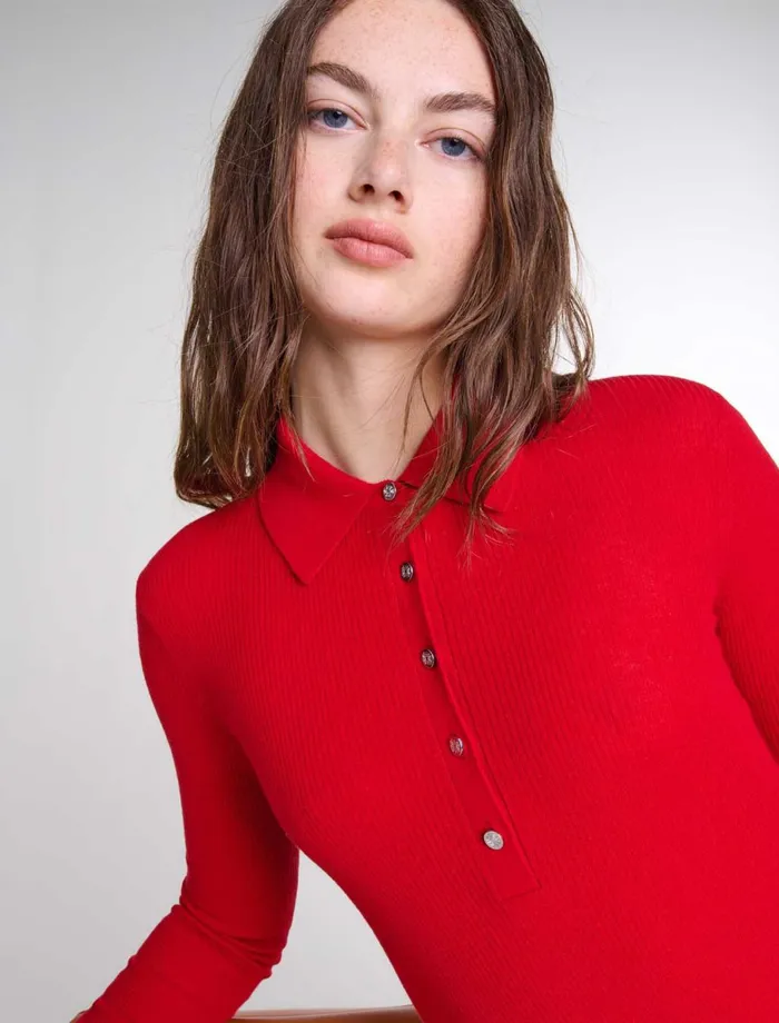 Jumpshort and Jumpsuits Women Maje Wool And Silk Bodysuit Red