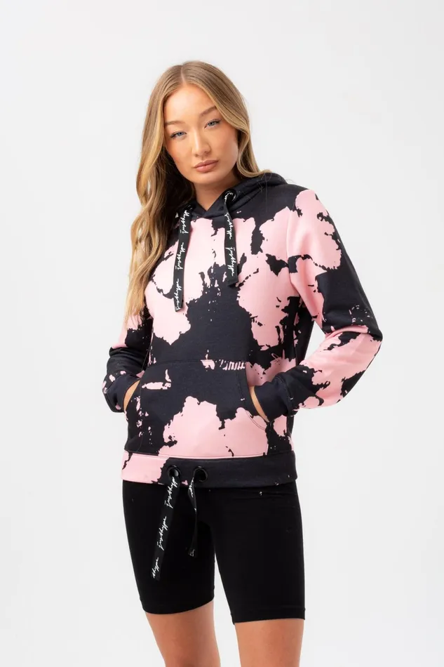 Just Hype Hoodies and Sweatshirts Hype Womens Black Pink Tie Dye Justhype Drawcord Hoodie