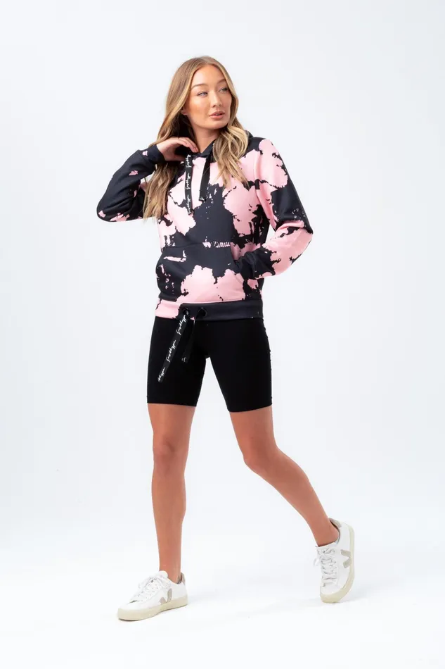 Just Hype Hoodies and Sweatshirts Hype Womens Black Pink Tie Dye Justhype Drawcord Hoodie