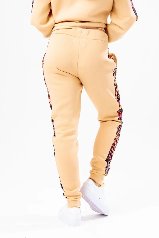 Just Hype Joggers Hype Womens Hazelnut Animal Print Label Joggers