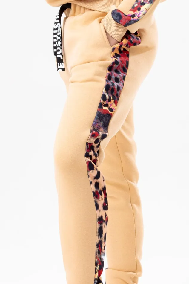 Just Hype Joggers Hype Womens Hazelnut Animal Print Label Joggers