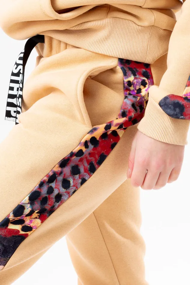 Just Hype Joggers Hype Womens Hazelnut Animal Print Label Joggers