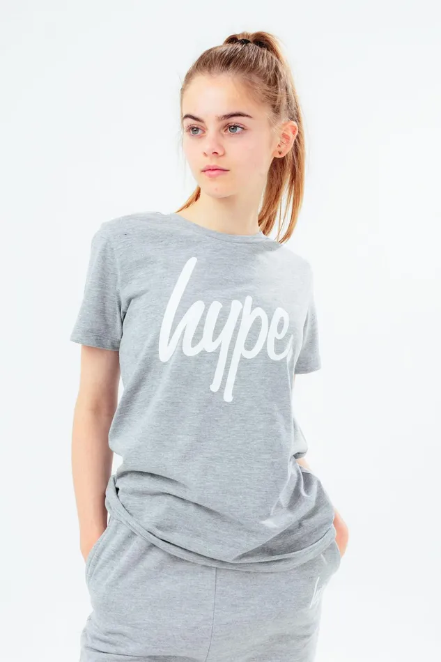 Just Hype TShirts and Vests Hype Unisex Kids Grey Marl Script TShirt