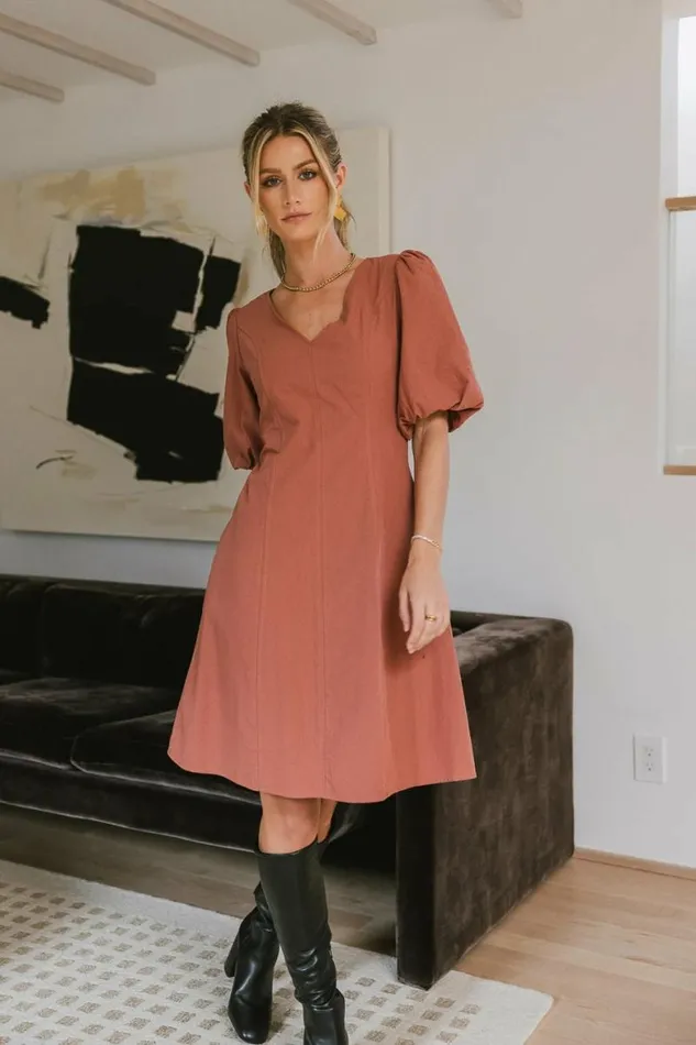 Kaylie Puff Sleeve Dress In Clay Clay Women Bohme Dresses