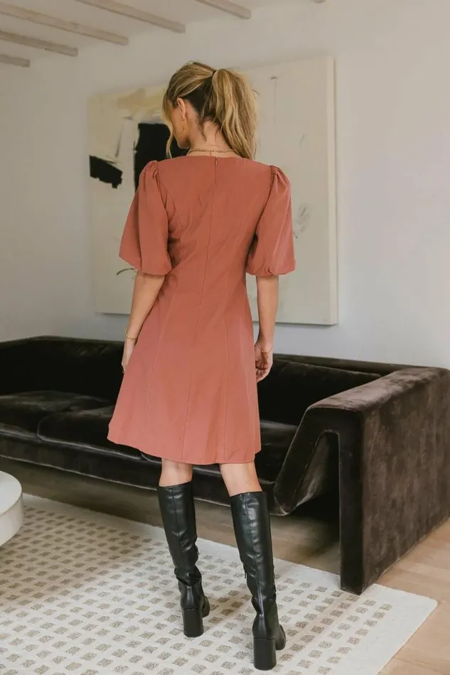 Kaylie Puff Sleeve Dress In Clay Clay Women Bohme Dresses