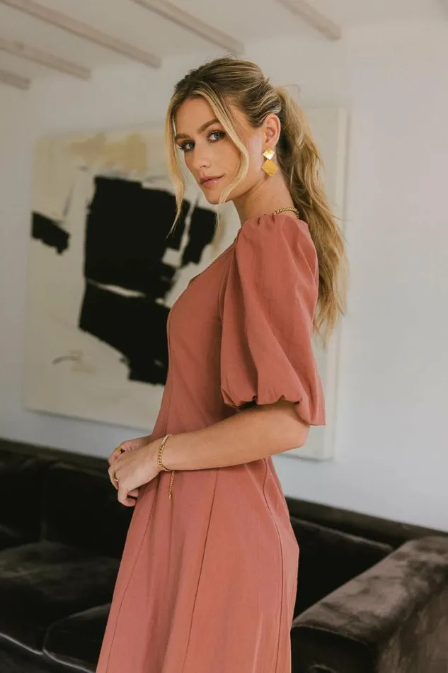 Kaylie Puff Sleeve Dress In Clay Clay Women Bohme Dresses