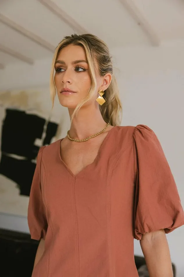 Kaylie Puff Sleeve Dress In Clay Clay Women Bohme Dresses